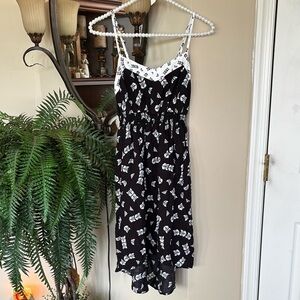 Xhilaration Black & White Spaghetti Strap High Low Dress Smocked Back